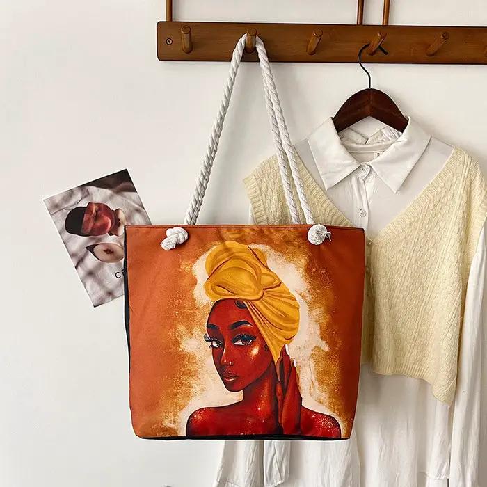 African Women's Retro Canvas Bag Bags & Accessories Shopping Totes