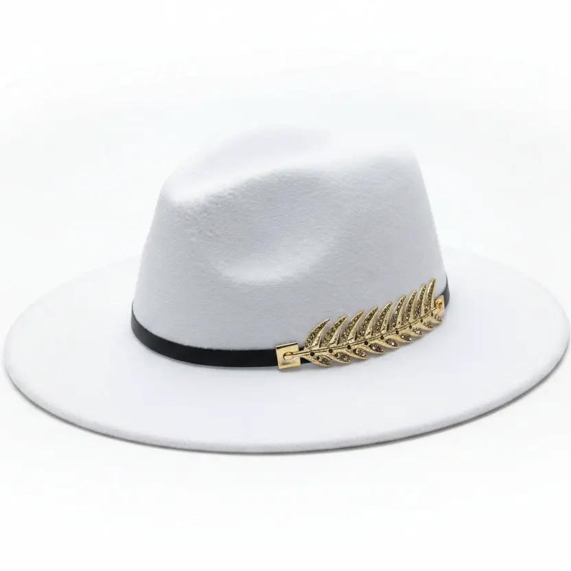 Wide Brim Fedora Hat with Gold Band Fashion Accessories Fedoras