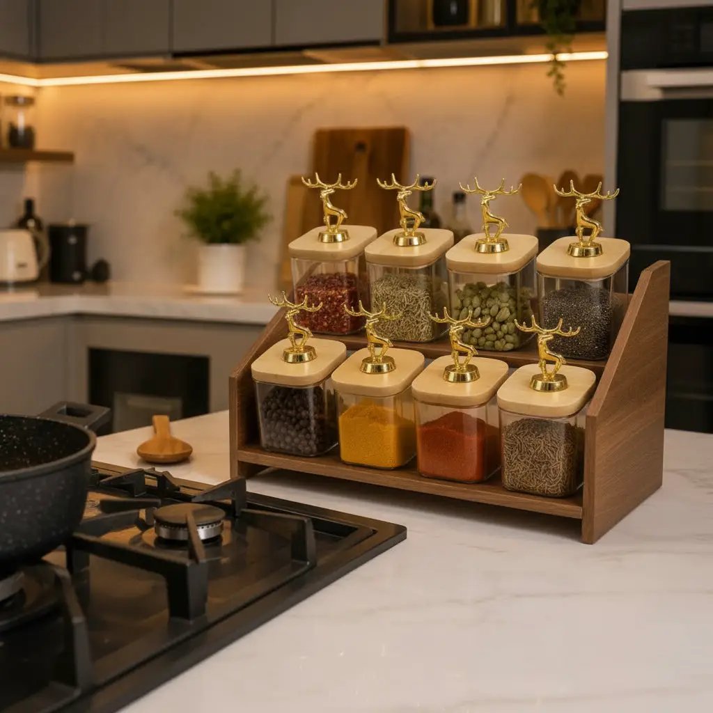 8-Piece Spice Rack Set with Bamboo Stand Kitchen & Storage Spice Organizers
