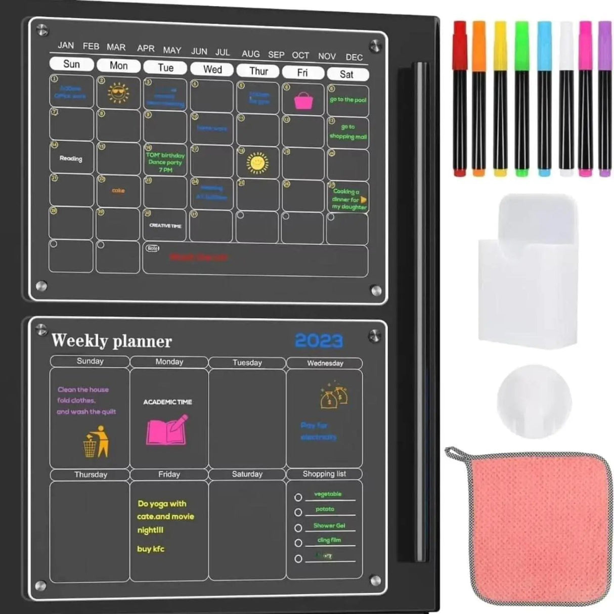 2-Piece Magnetic Acrylic Fridge Planner Set Home Decor Planners