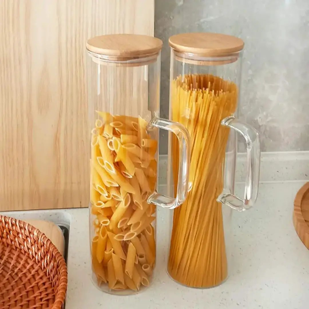 Borosilicate Glass Storage Jar with Bamboo Lid & Handle Kitchen & Storage Food Storage Containers