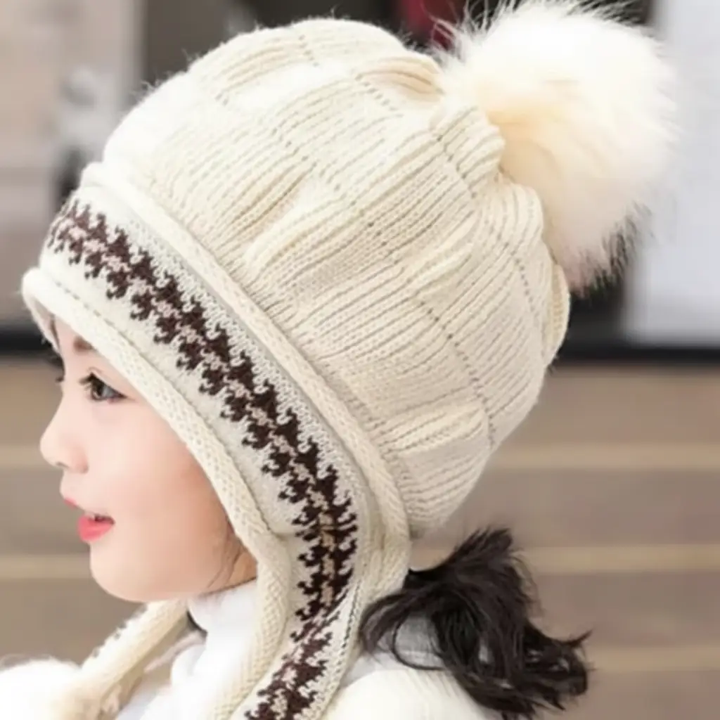 Women's Fleece-Lined Windproof Knit Pullover Hat Fashion Accessories Beanies