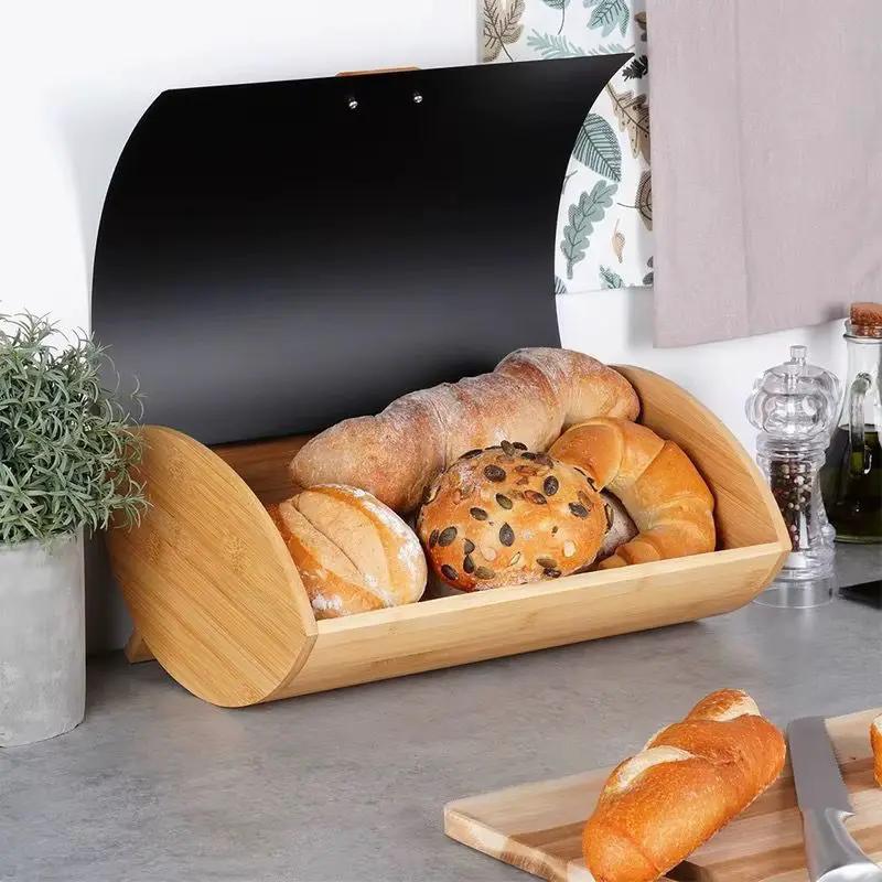 Bamboo Bread Bin with Metallic Cover Kitchen & Storage Bread Boxes