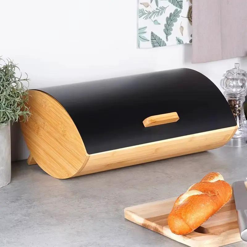 Bamboo Bread Bin with Metallic Cover Kitchen & Storage Bread Boxes
