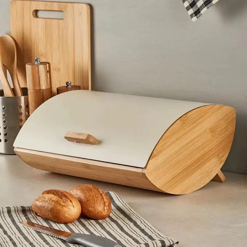 Bamboo Bread Bin with Metallic Cover Kitchen & Storage Bread Boxes