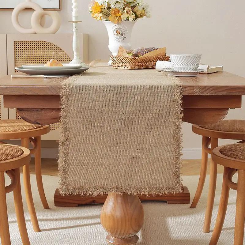 Natural Burlap Linen Woven Table Runner Home Decor Table Runners