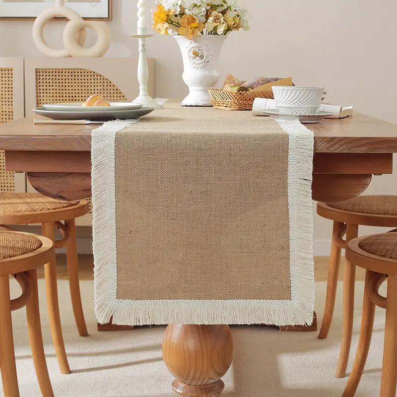 Natural Burlap Linen Woven Table Runner Home Decor Table Runners