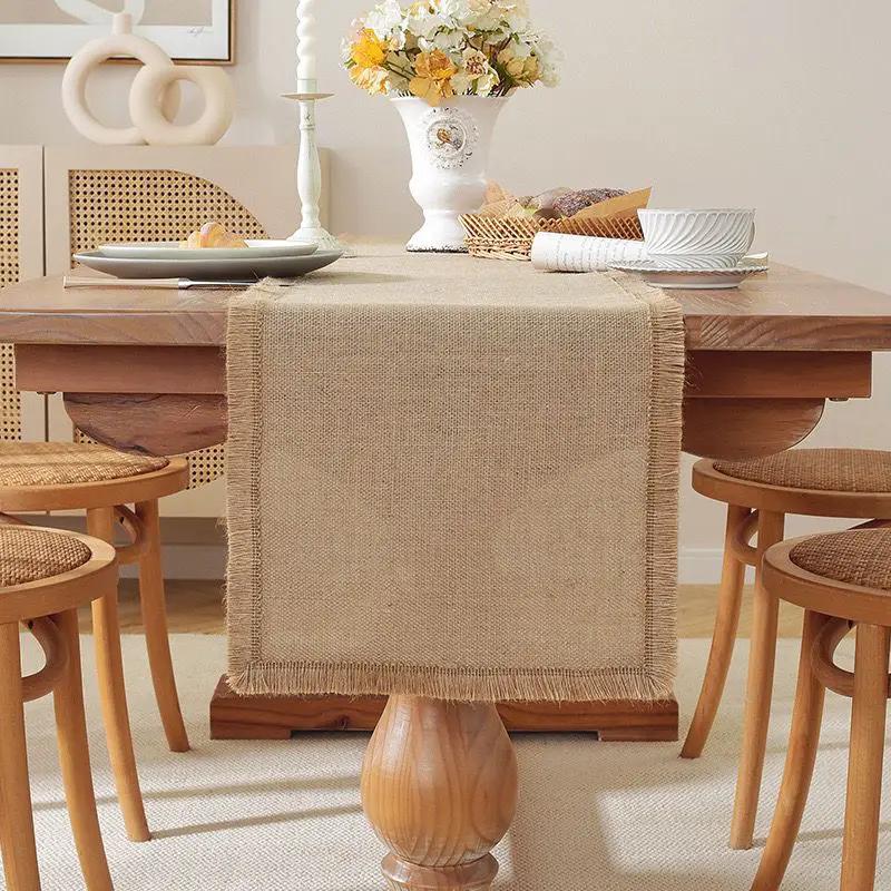 Natural Burlap Linen Woven Table Runner Home Decor Table Runners