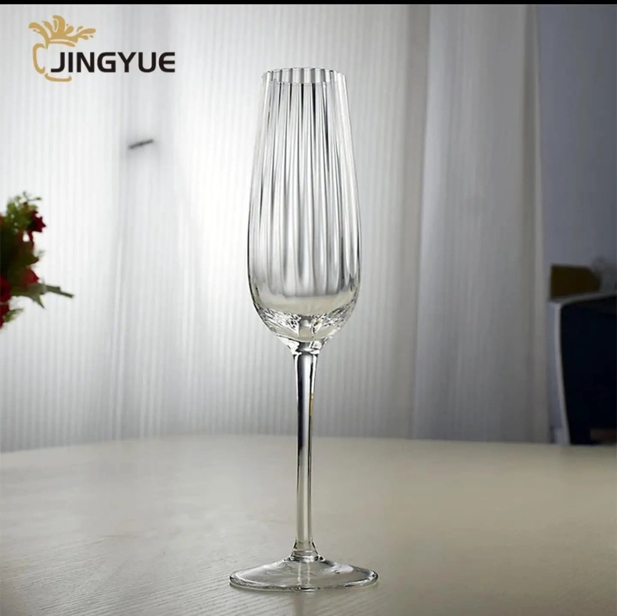 Ribbed Long Stem Champagne Flutes Kitchen & Dining Champagne Glasses