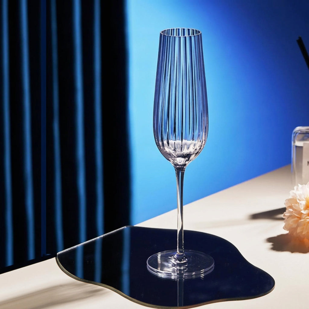 Ribbed Long Stem Champagne Flutes Kitchen & Dining Champagne Glasses