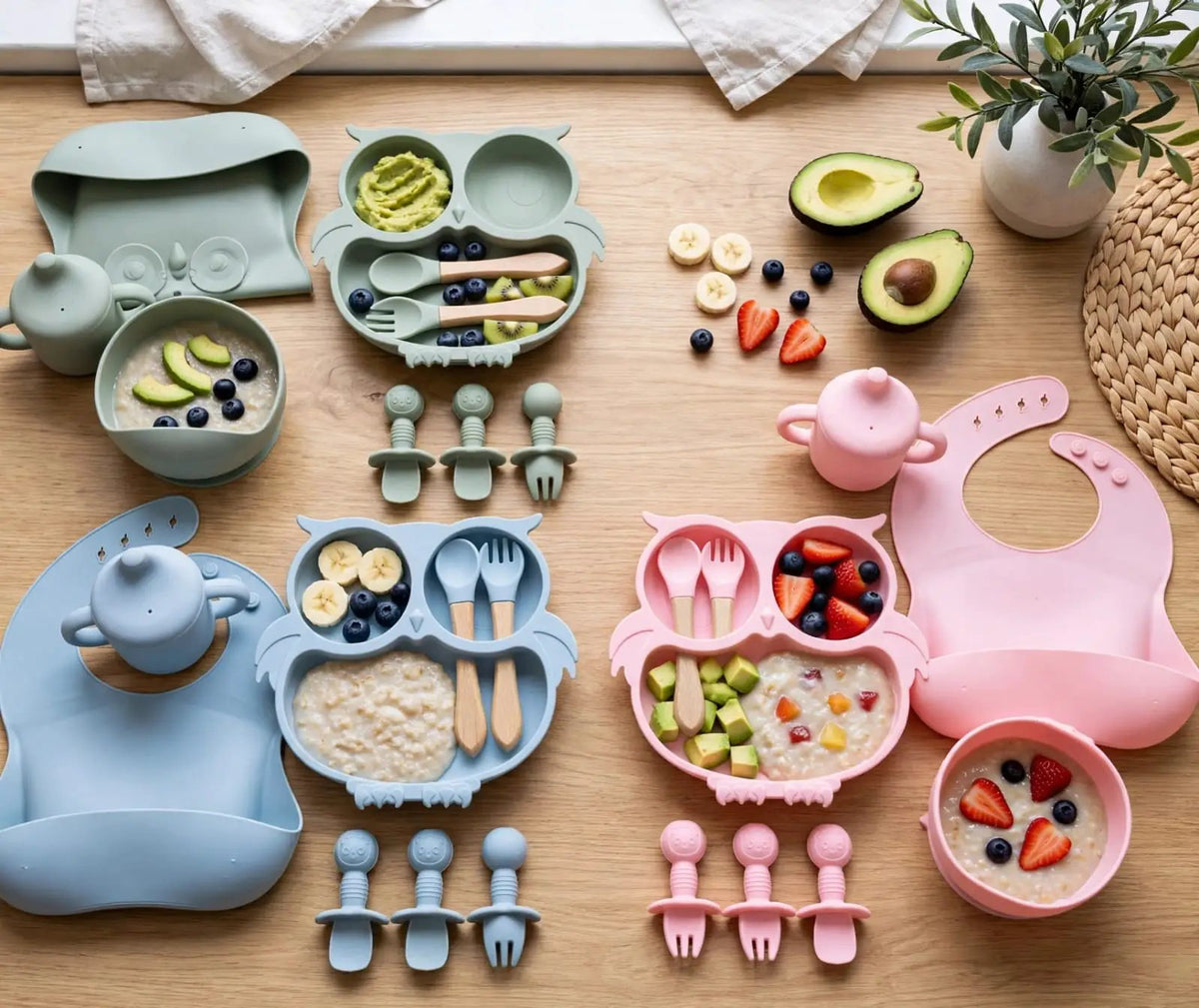 Owl Silicone Baby Feeding Set 6-Piece Baby Feeding Set Feeding Essentials