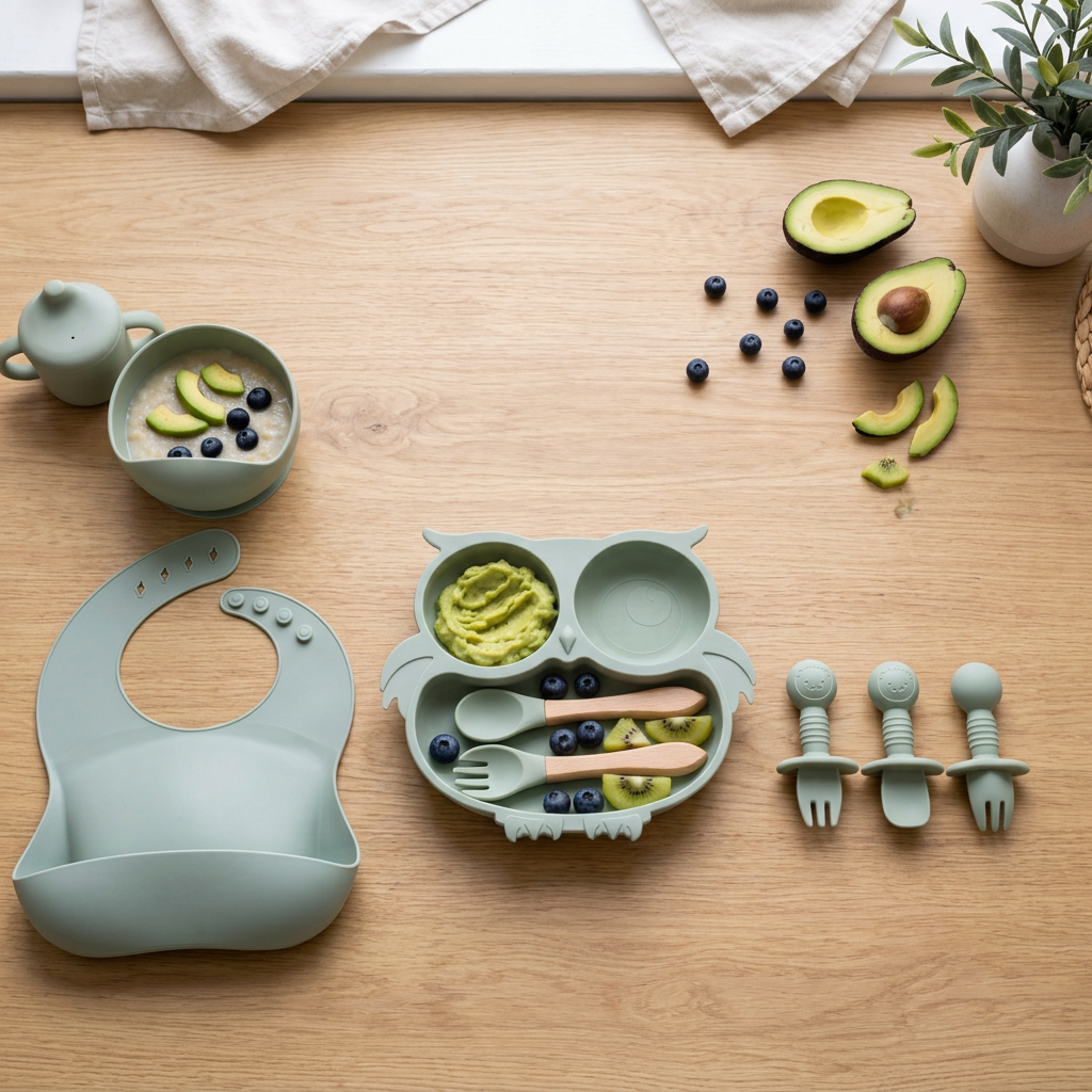 Owl Silicone Baby Feeding Set 6-Piece Baby Feeding Set Feeding Essentials