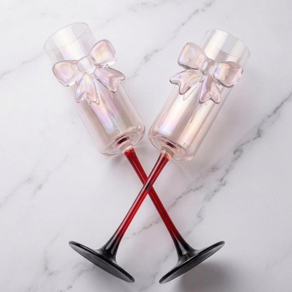 Pink Bow Champagne Flutes 180ml Set