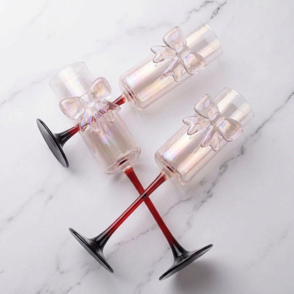 Pink Bow Champagne Flutes 180ml Set