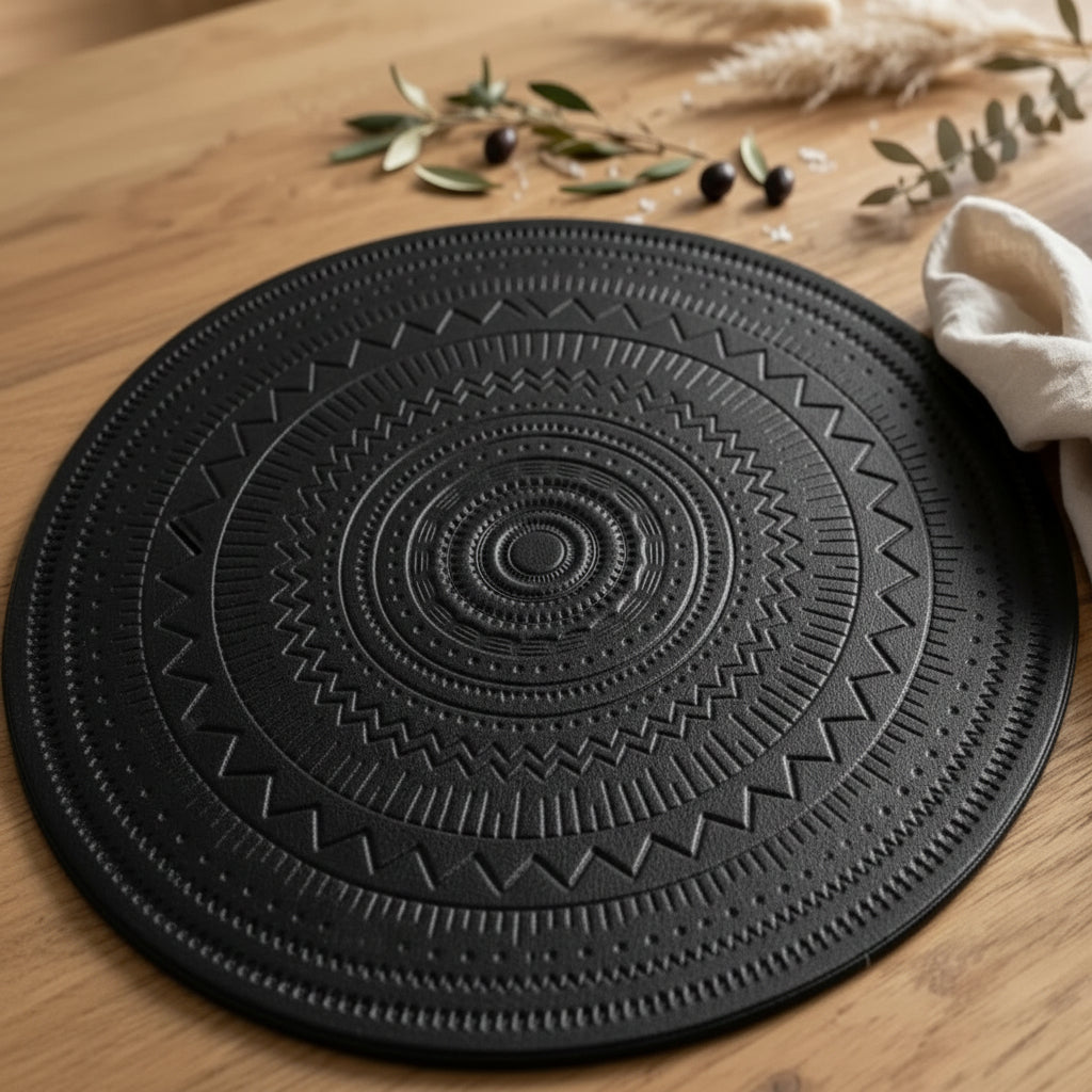 Embossed PU Leather Round Placemats Kitchen & Dining Placemats