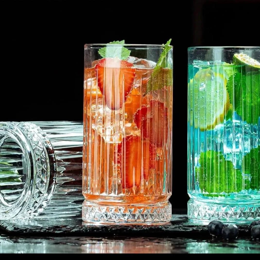 6pcs High Borosilicate Ribbed Water and Juice Glasses – 450ml Elegant Heat-Resistant Drinkware Set house holds Drinkware Sets