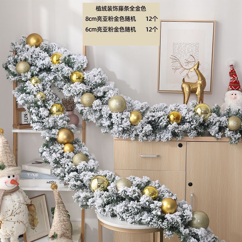 2.7M Christmas Pine Garland Snow Flocking Falling Cedar Rattan with Decorations