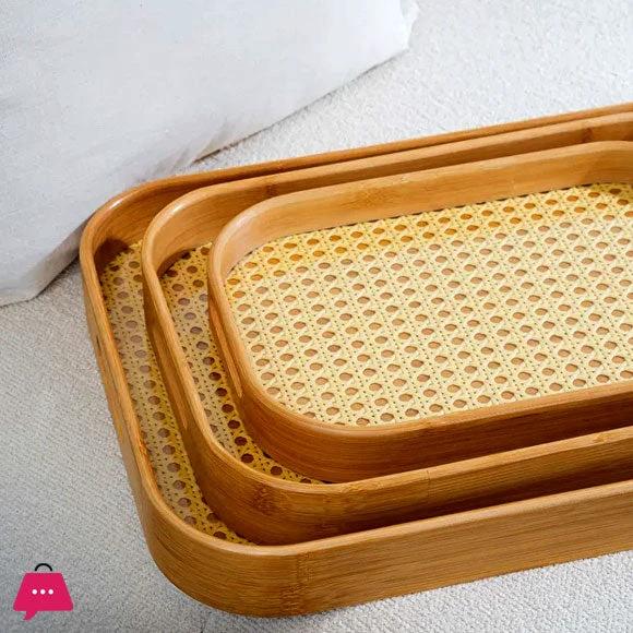 Bamboo Serving Trays 3 Piece Set - Multi-Functional Wooden Trays Grid Bottom Home Decor Kitchenware Serving Trays