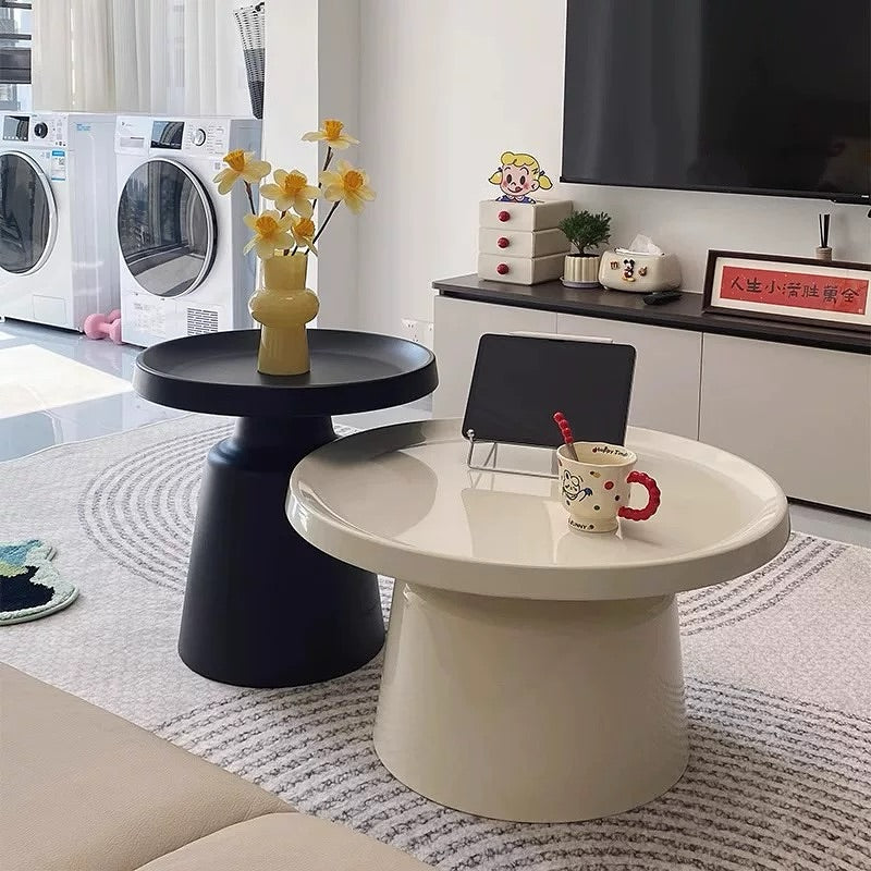 2 in 1 Modern Marble Round Coffee Table with White Top and Brown Base