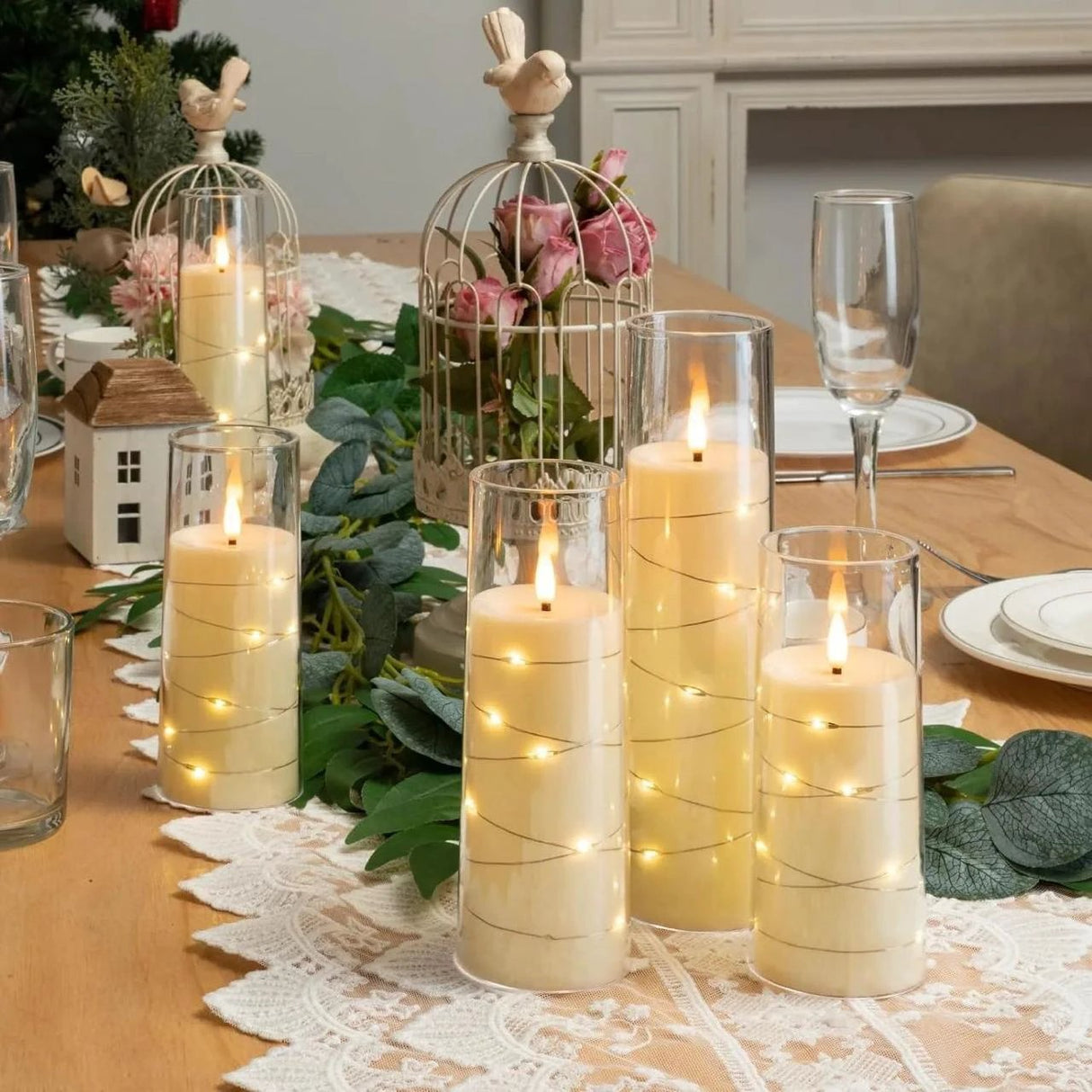 Acrylic Flameless LED Candles with String Light Home Décor Flameless Candles