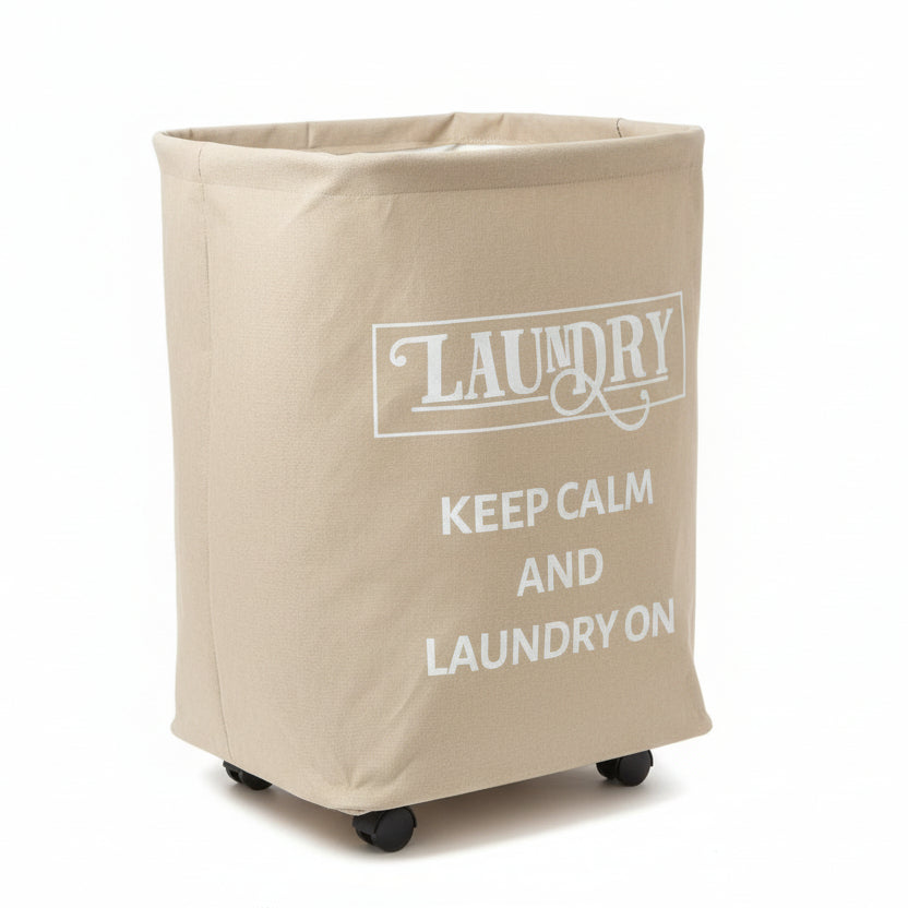 High Quality Laundry Basket with Movable Wheels – Heavy Canvas Large Capacity Storage Hamper (59×40×30cm) house holds Laundry Baskets