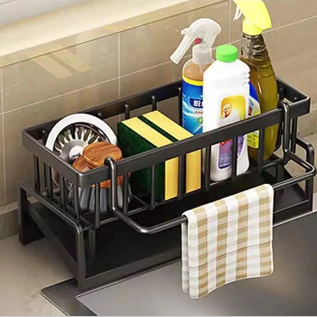 ABS Hard Plastic Sink Caddy with Kitchen Organizer Hook – Black Compact Countertop Storage house holds Sink Caddies