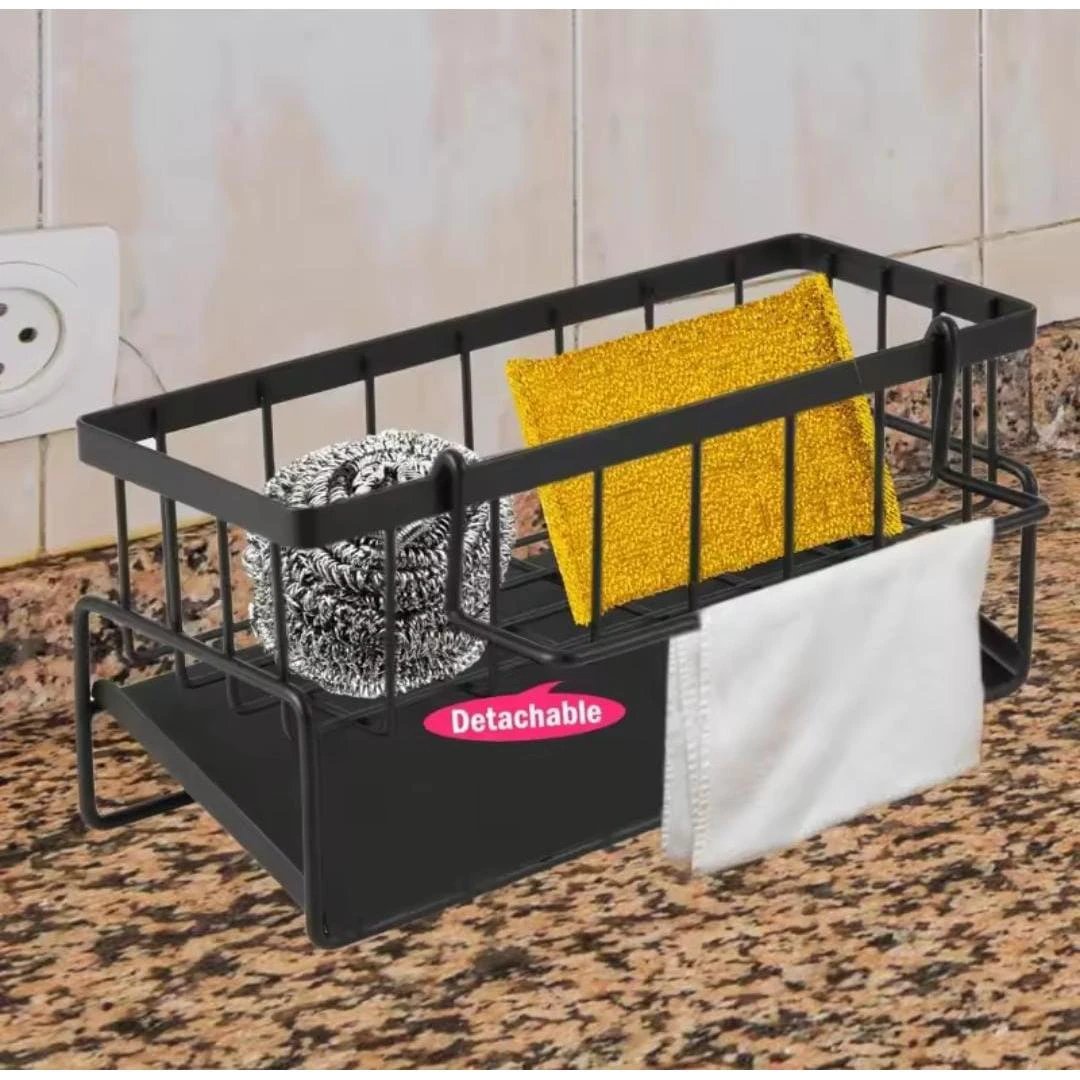 ABS Hard Plastic Sink Caddy with Kitchen Organizer Hook – Black Compact Countertop Storage house holds Sink Caddies