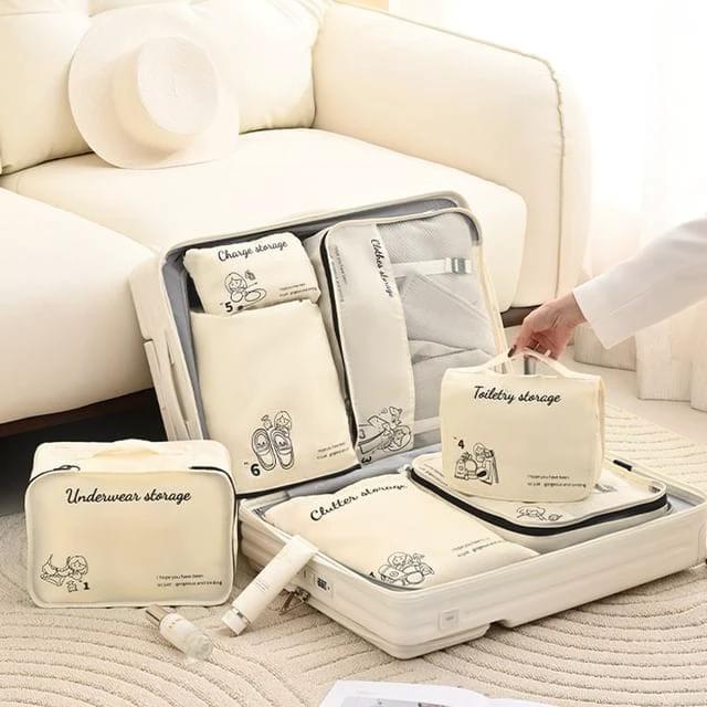 7pcs Luggage Travel Organizers For Suitcase - Cream Oxford Set Travel Accessories Packing Organizers