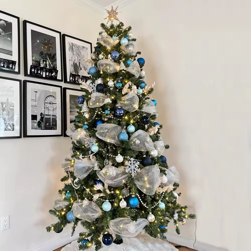 Christmas Ribbon Tree Decoration Mesh Tulle Roll Fabric in White and Gold Shades