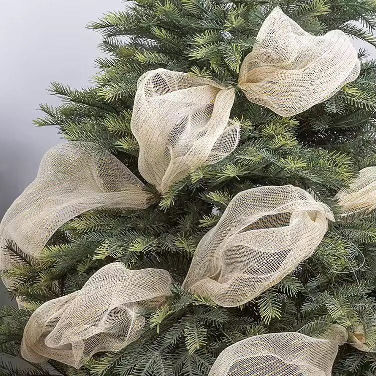 Christmas Ribbon Tree Decoration Mesh Tulle Roll Fabric in White and Gold Shades