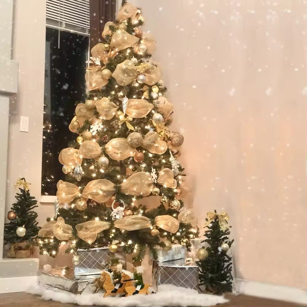 Christmas Ribbon Tree Decoration Mesh Tulle Roll Fabric in White and Gold Shades