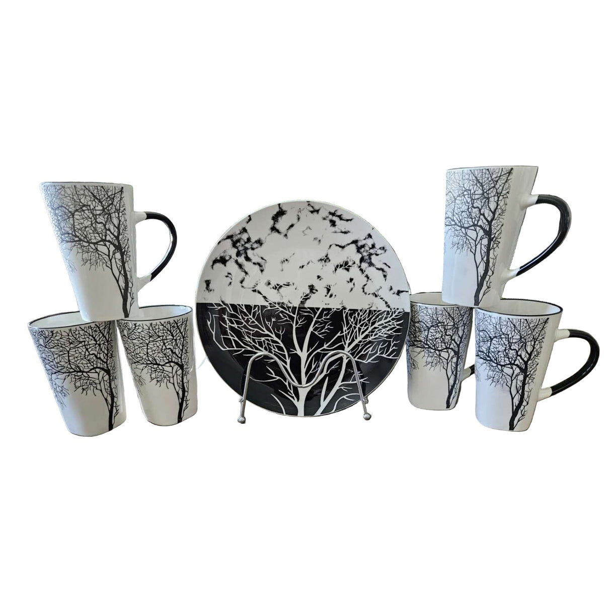 6pcs Breakfast Set with Tree Mugs and Plates