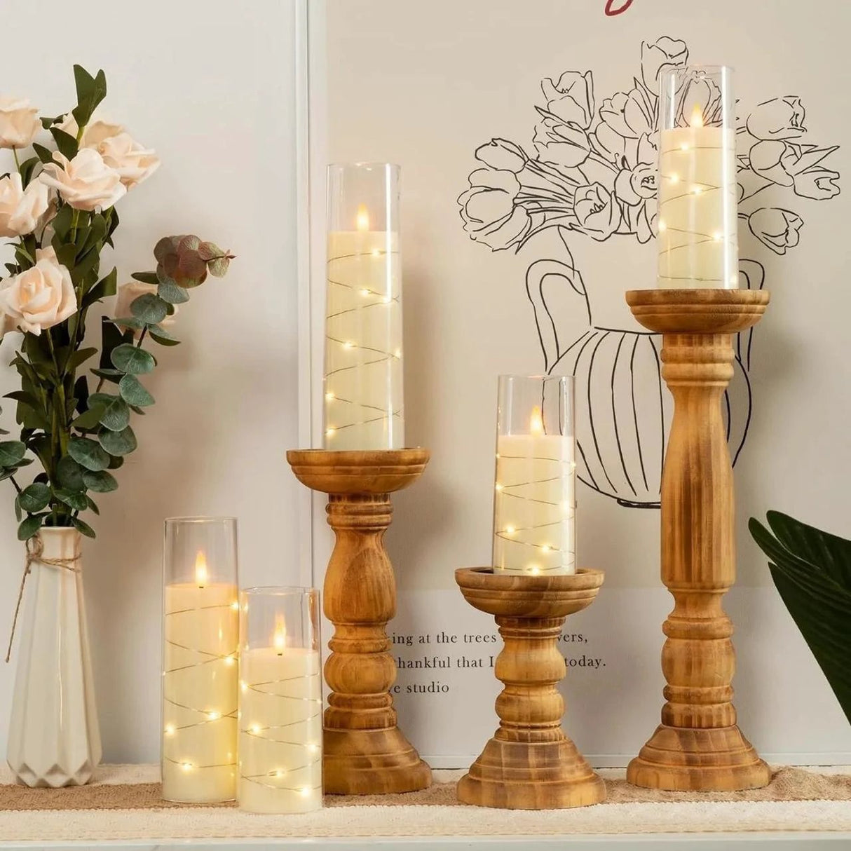 Acrylic Flameless LED Candles with String Light Home Décor Flameless Candles
