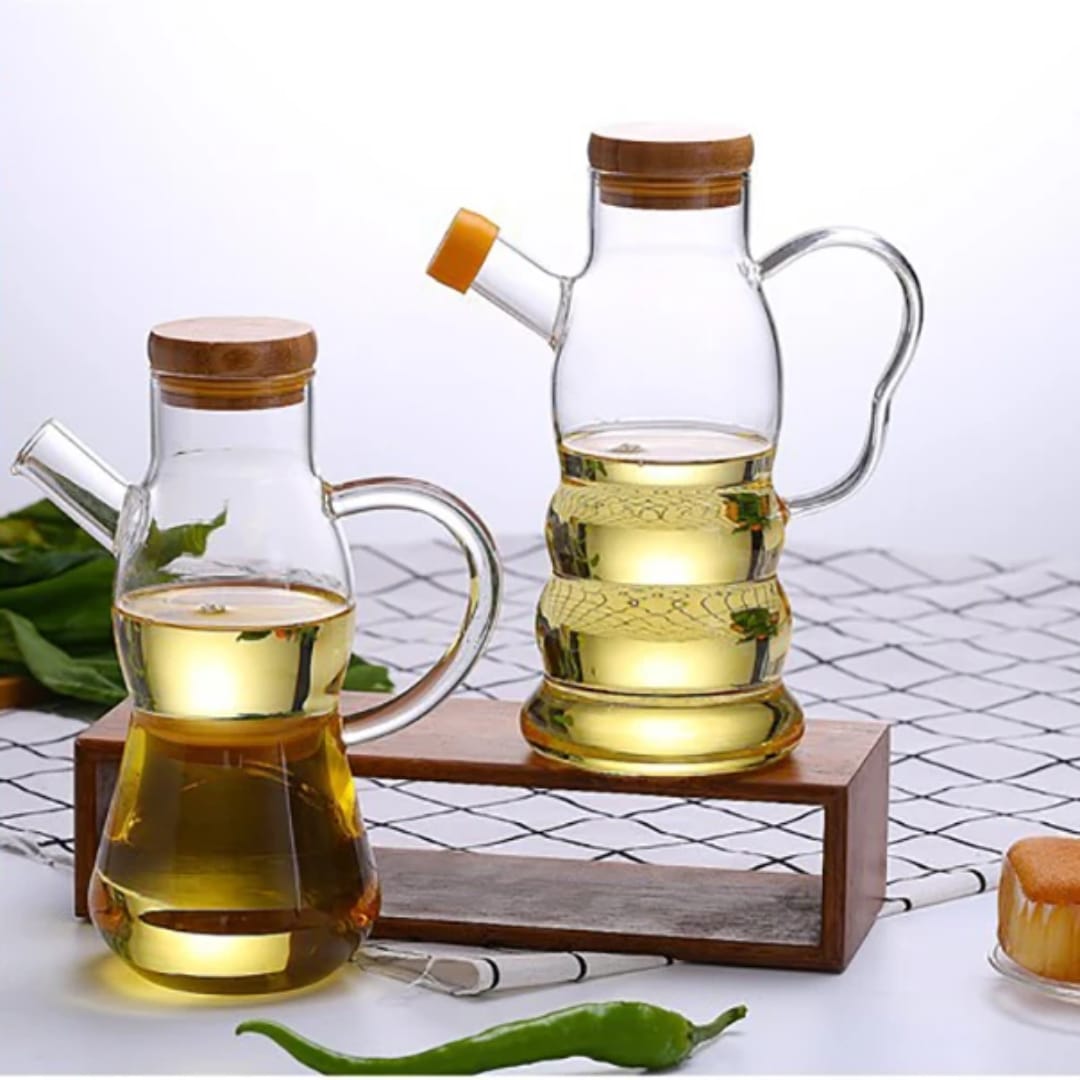 650ml Glass Oil Jar with Bamboo Lid – Airtight Kitchen Dispenser Bottle