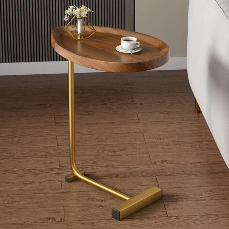 Exquisite High-Quality Oval Shaped Side Table in Oak Wood Brown, Marble White, and Marble Black