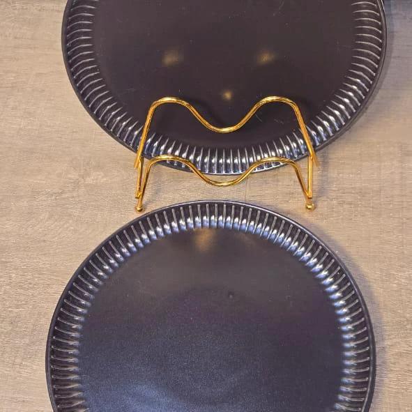High Quality Black Ceramic Plates with Grooves – Set of 6 Dishwasher and Microwave Safe dinnerware Plates