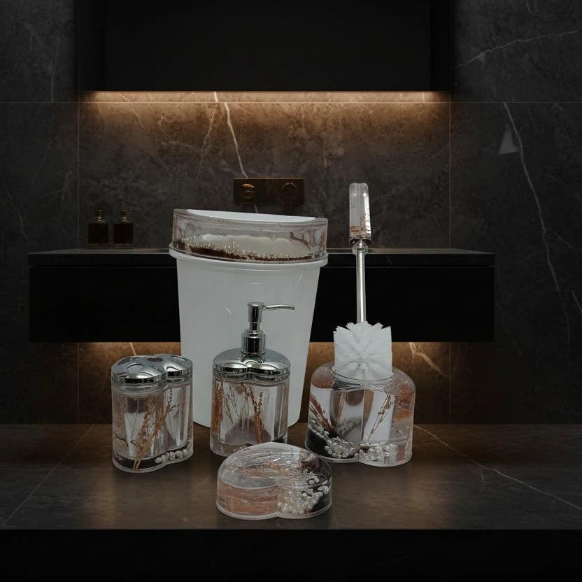 6 in 1 Acrylic Bathroom Set with Decorative Flowers Inside Accessories Bathroom Accessory Sets