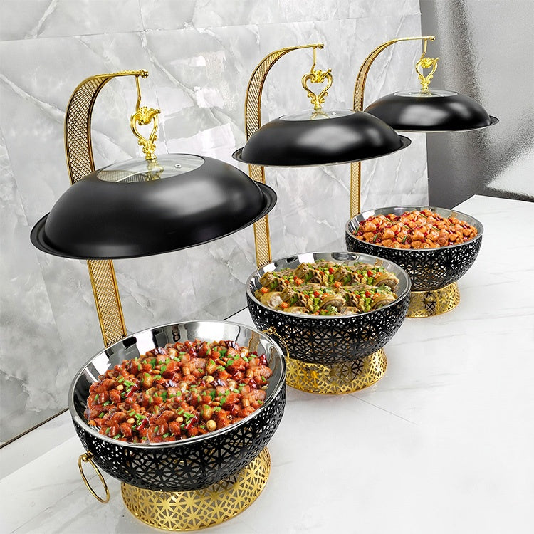 Black Stainless Steel Chaffing Dish – 8L Food Warmer with Hanging Lid