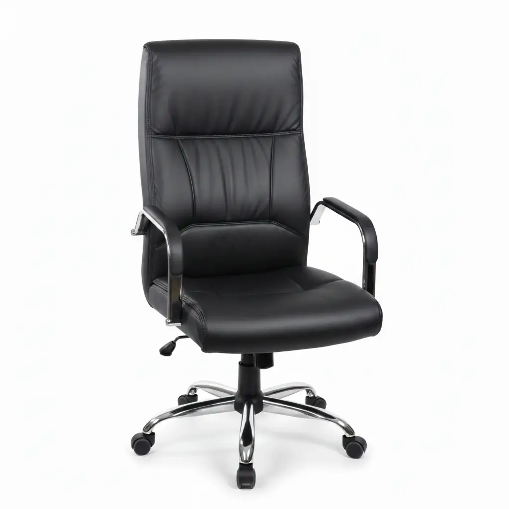 Executive Chair - High Back PU Leather with Loop Armrests and Grey Five-Star Base Furniture Office Chairs