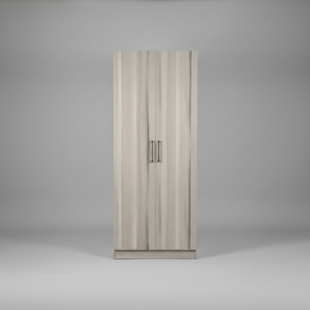 Wardrobe - 2-Door Ribbed Vertical Panel with Black Bar Handles Grey Oak Furniture Hinged Door Wardrobes
