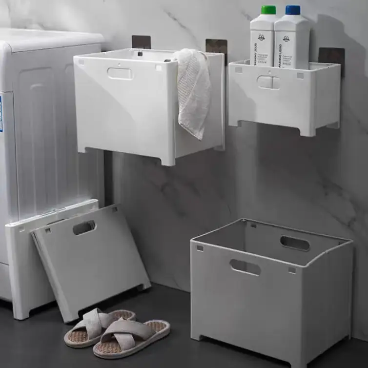 Storage Organiser - Foldable Wall-Mounted Box with Handle White Grey Home & Garden Household Storage Containers