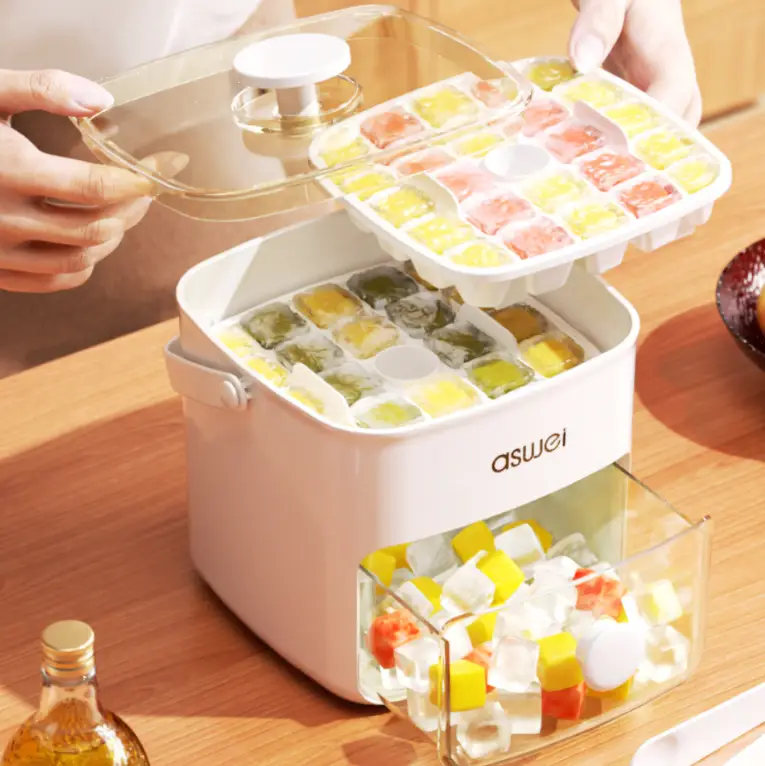 Ice Cube Maker - Double Layer 48 Grid Stackable Trays Storage Box Tweezers Kitchen & Dining Ice Cube Trays