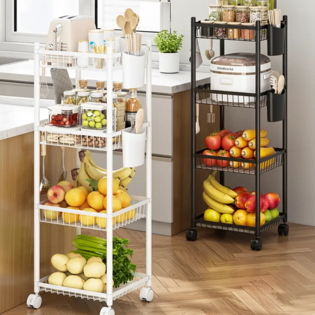 Storage Cart - 4-Tier Rolling Wire Rack with Side Caddy Home & Garden Carts