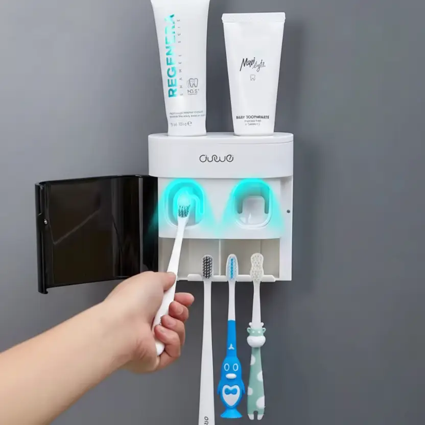 Toothpaste Dispenser - Wall-Mounted Automatic UV Sterilizer Magnetic Cup Home & Garden Toothbrush Holders
