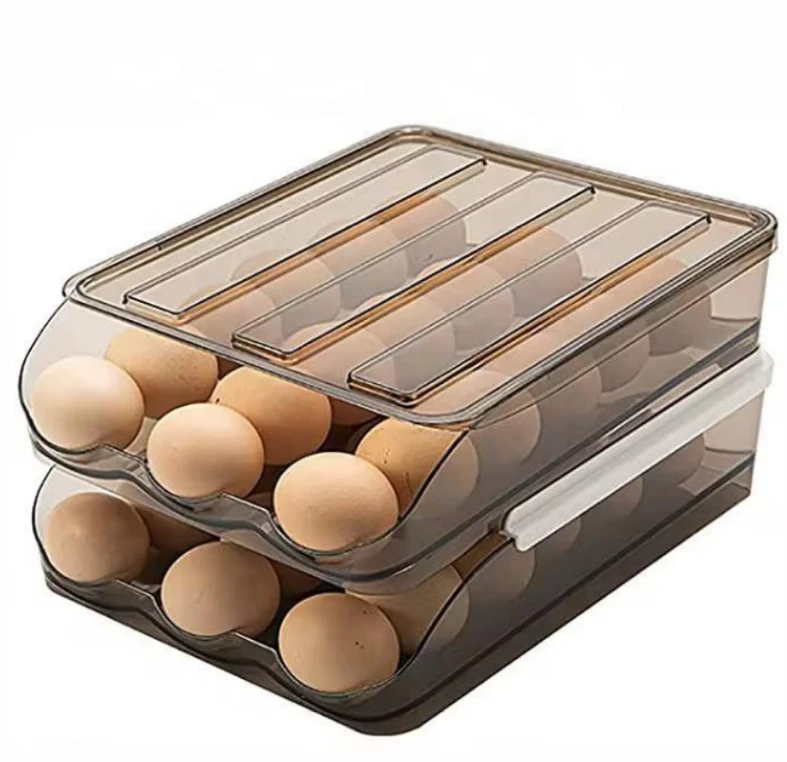 2-Layer Automatic Rolling Egg Organizer 36 Eggs Stackable Fridge Storage Kitchen & Dining Food Storage Containers