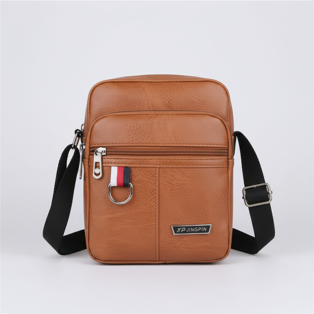 Men's Shoulder Crossbody Bag PU Leather Multi-Pocket Design 20x15x9cm