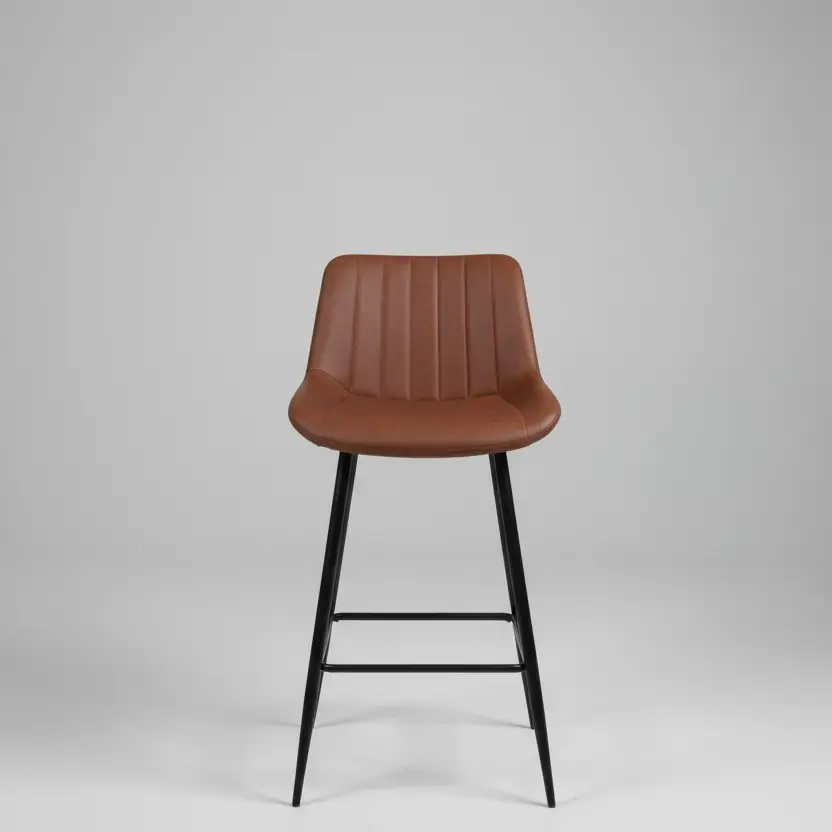 Ribbed Leather Bar Stool - Brown Bar Stools