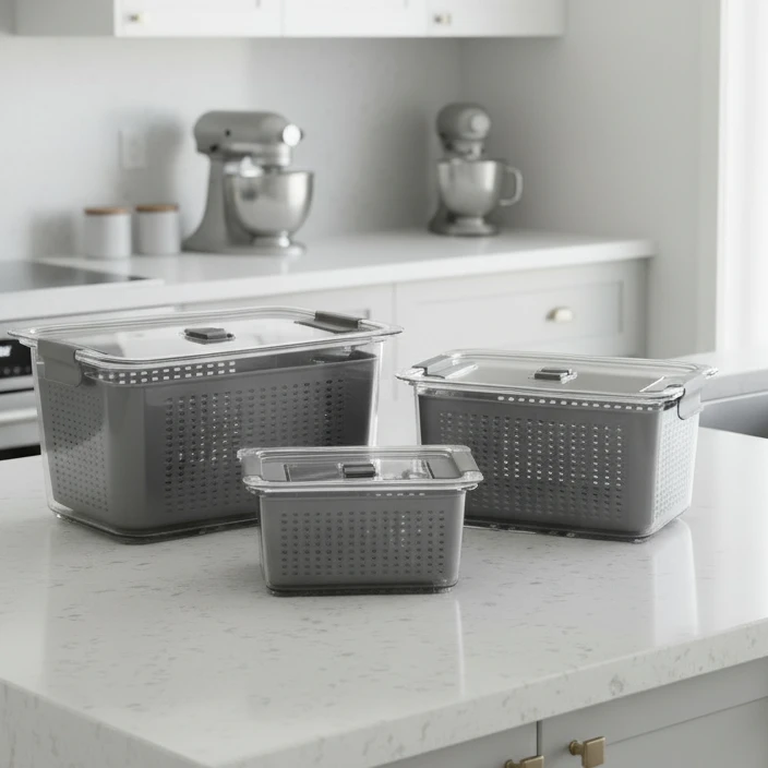 3-Piece Fresh Food Storage Containers with Removable Drain Tray Fridge Organizer Kitchen & Dining Food Storage Containers