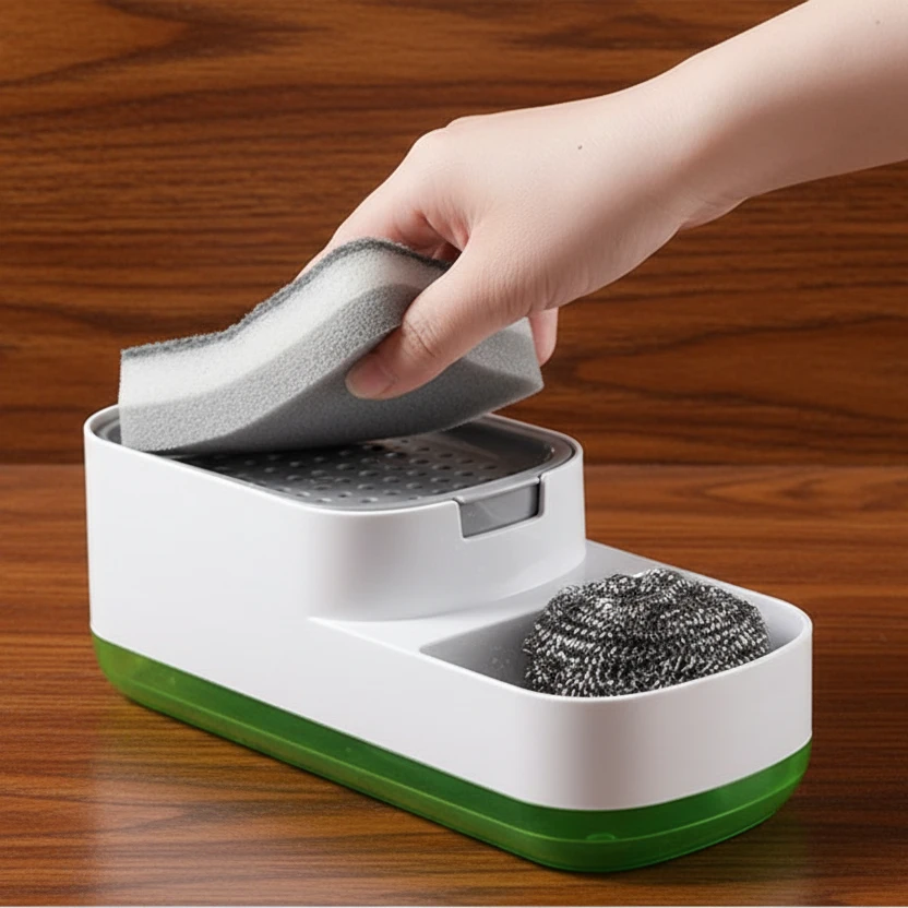 Nordic 2-in-1 Soap Holder and Dispenser with Drainage and Sponge Kitchen & Dining Sink Caddies