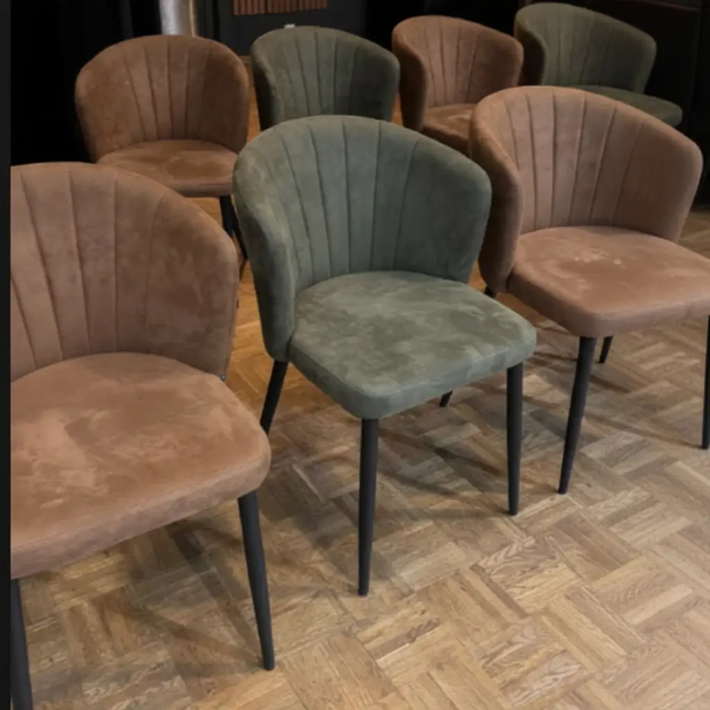 Dining Chair - Shell Back Suede Armchair with Vertical Pleat Detail and Dark Metal Legs Furniture Kitchen & Dining Room Chairs